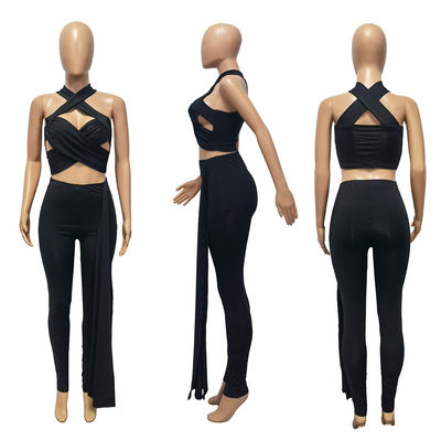 Umgeschnallt und mit ausgehöhltem-Heraus Hals Lanyard Pant Suit Ladys gekreuzt