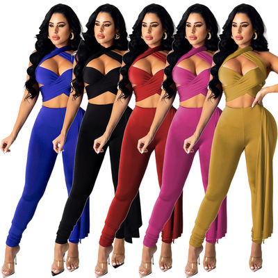 Umgeschnallt und mit ausgehöhltem-Heraus Hals Lanyard Pant Suit Ladys gekreuzt