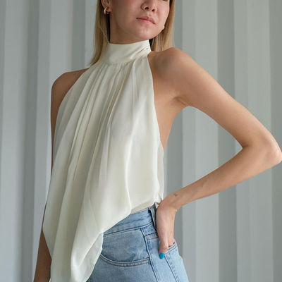 Farbblusen-Frau Temperaments-hängende Hals Dewback Chiffon- reine