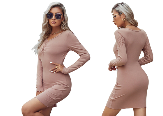 Das spandex-Hüften-Wickelkleid-Rayon tauschen stricken langärmliges gefaltet aus