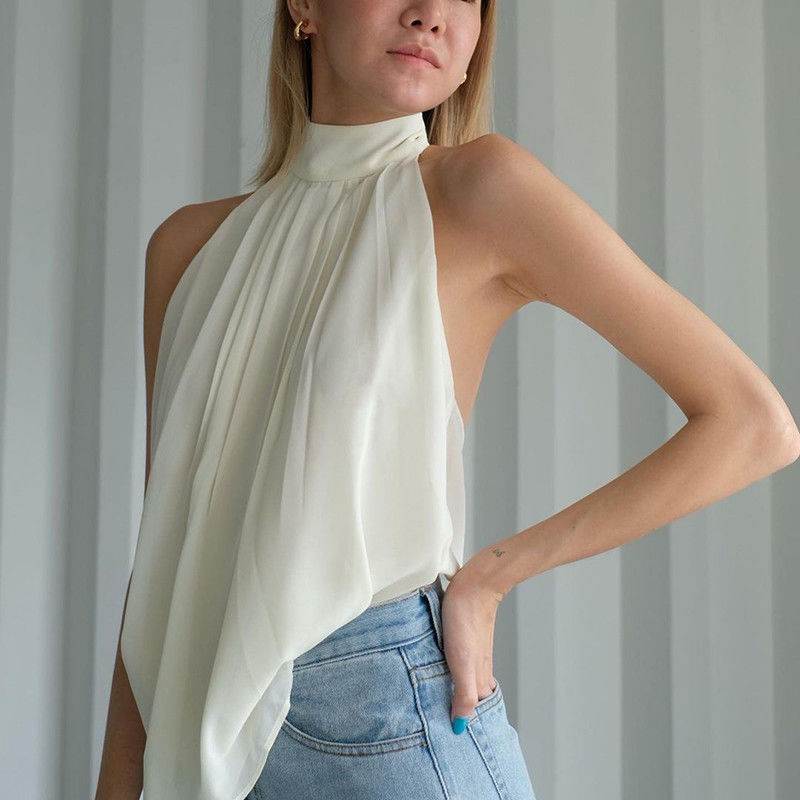 Farbblusen-Frau Temperaments-hängende Hals Dewback Chiffon- reine
